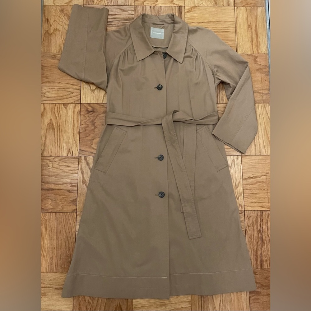 Everlane Gathered Drape Belted Trench Coat Khaki size Large